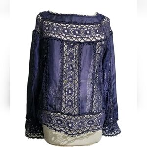 Johnny Was JADE Purple Lace Crochet Sheer Blouse Top Size M New With Tags